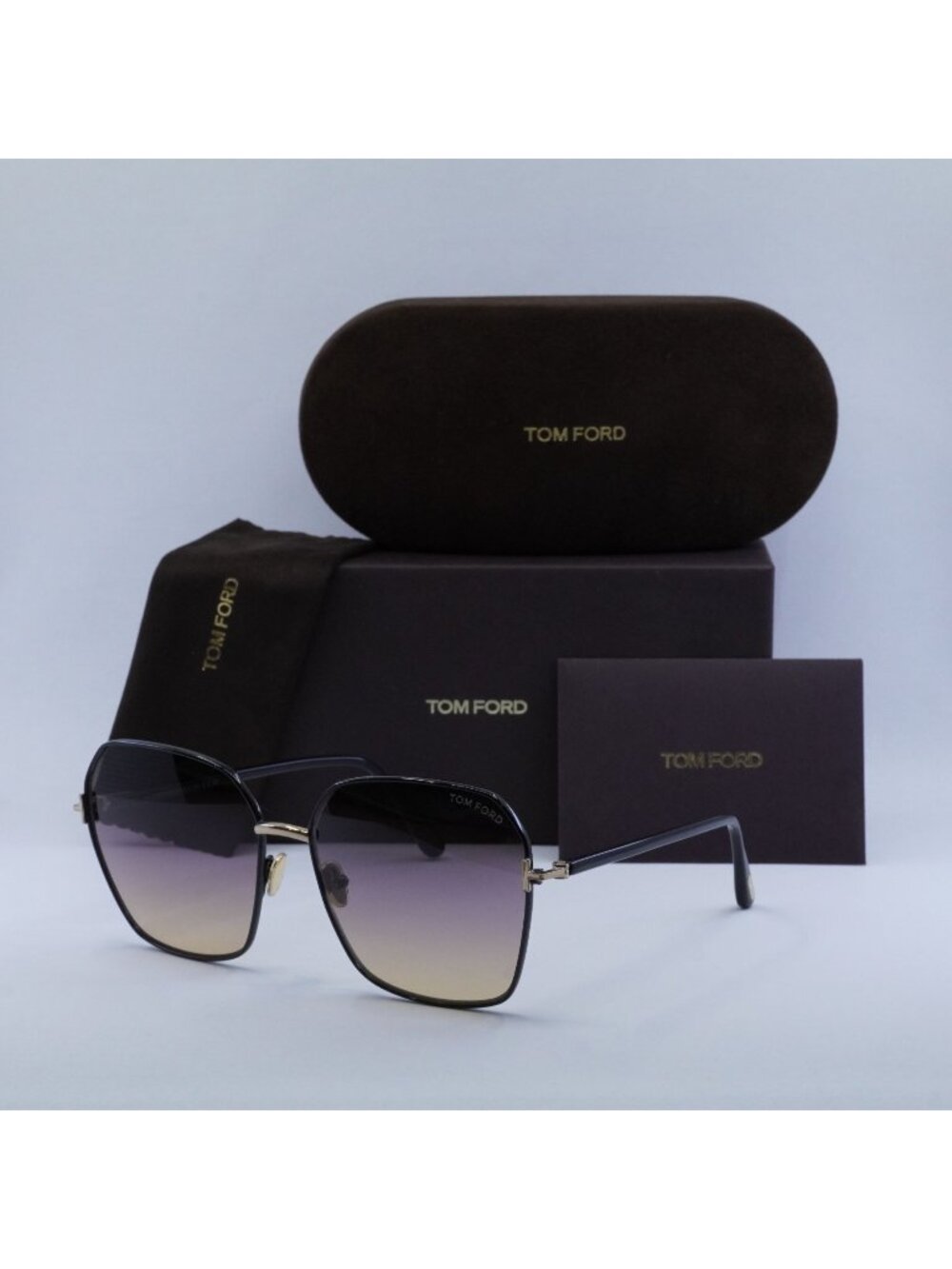 Tom Ford Claudia-02 FT0839 01B Square Sunglasses - Gold & Black / Purple to Peac